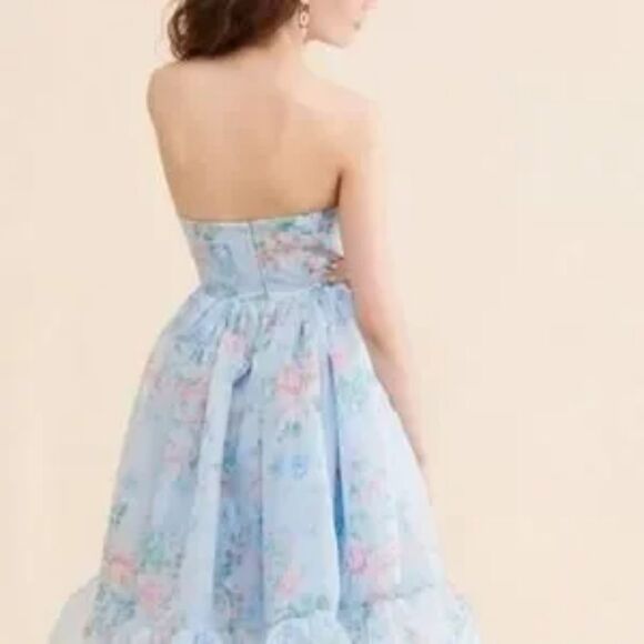 Selkie French Corset Puff Midi Dress Powder Blue Floral Size Medium - Picture 13 of 13